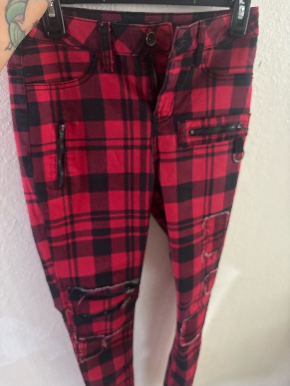Blackheart Red & Black Plaid Cargo Pants for Kids
